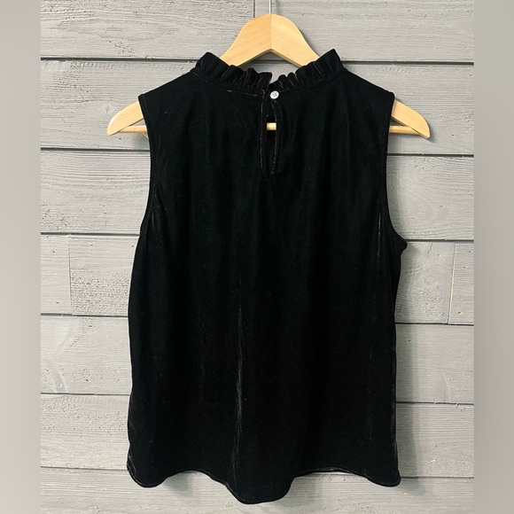 J.Crew Black Velvety Sleeveless Ruffle Neck Top with Bow Accent Sz Small - Picture 5 of 9